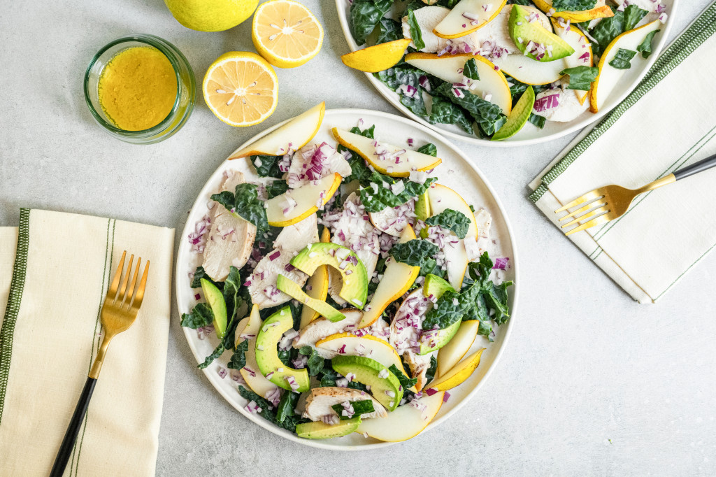 Kale Pear and Lemon Chicken Salad