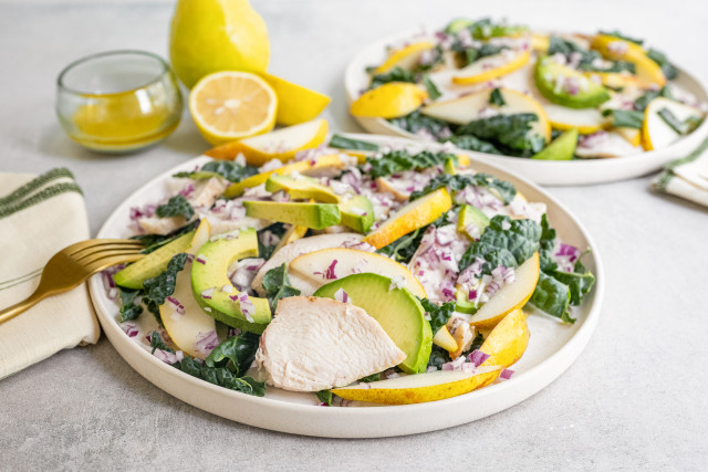 Kale Pear and Lemon Chicken Salad